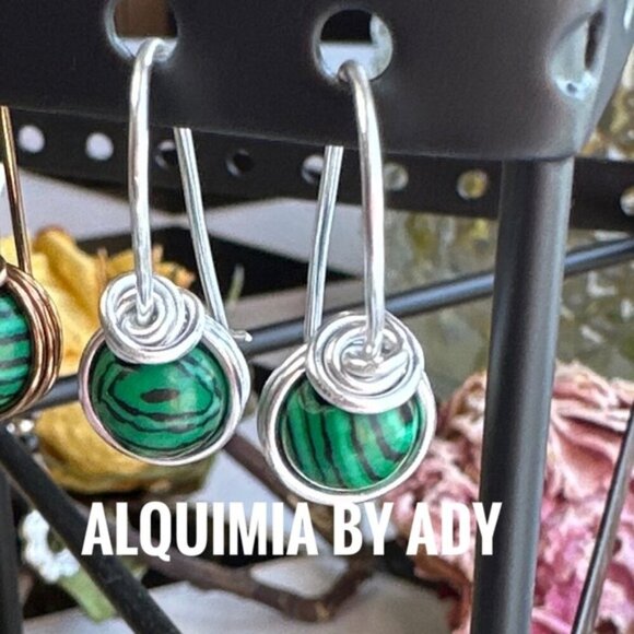 Silver malachite drop earrings - Picture 1 of 1